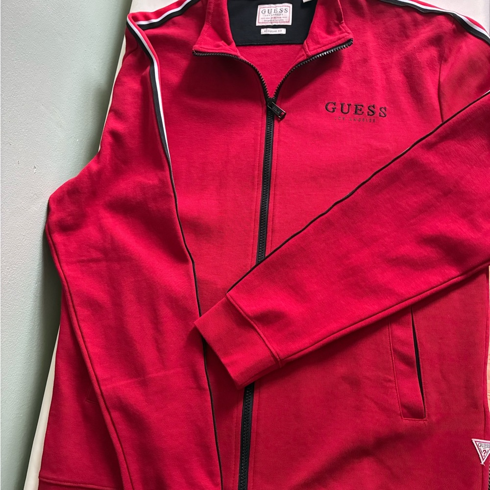 Guess Red Track Jacket with Black and White Piping ,for man